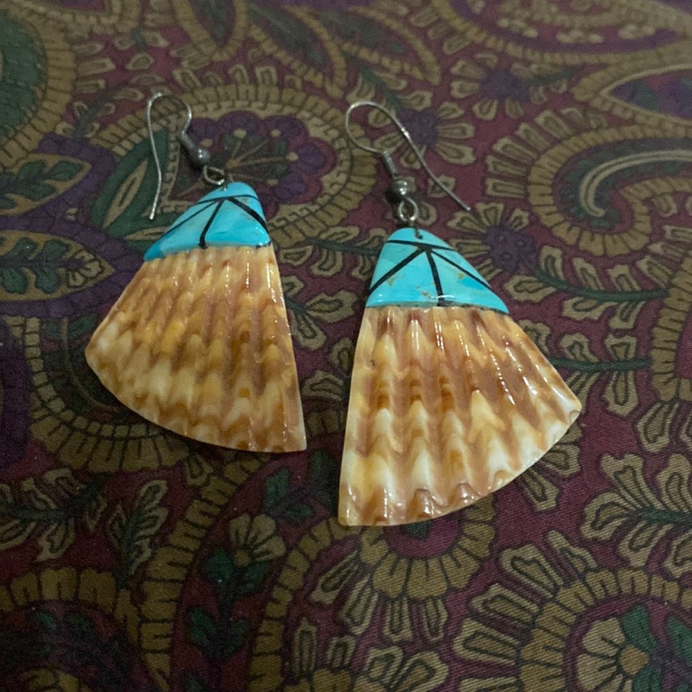 Turquoise and Seashell Drop Earrings